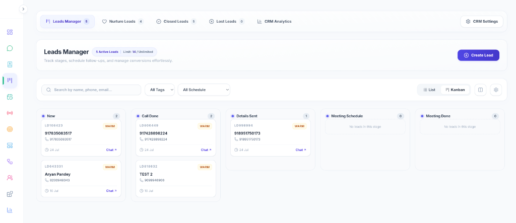 MSGX WhatsApp Sales & CRM Leads Manager Kanban Board